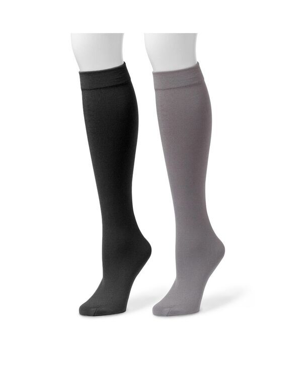 ムクルクス レディース アンダーウェア 靴下 フリース MUK LUKS Womens 2 Pack Fleece Lined Knee High Socks Blackdark grey ブラック