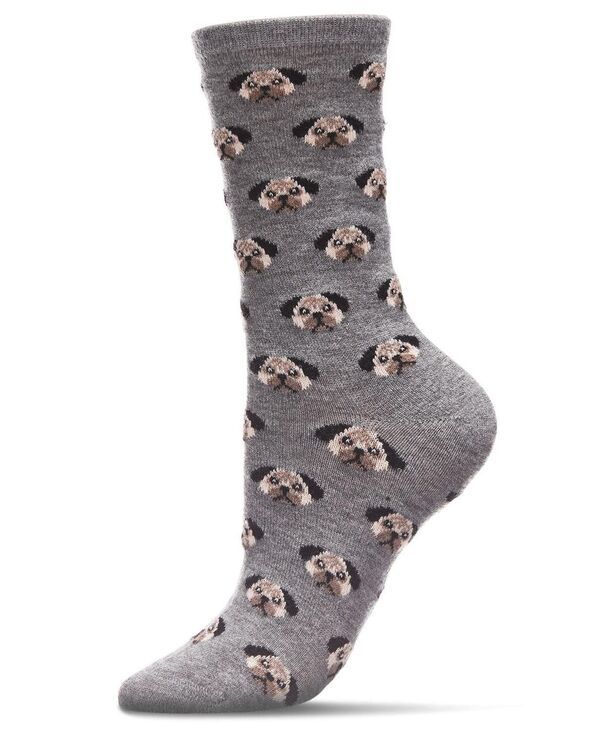 メモイ レディース アンダーウェア 靴下 MeMoi Womensoft Pretty Puppy Dog Face Cashmere Blend Crew Socks Med gray heathe