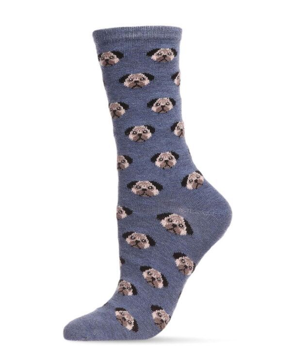 メモイ レディース アンダーウェア 靴下 MeMoi Womensoft Pretty Puppy Dog Face Cashmere Blend Crew Socks Denim heather ヘ