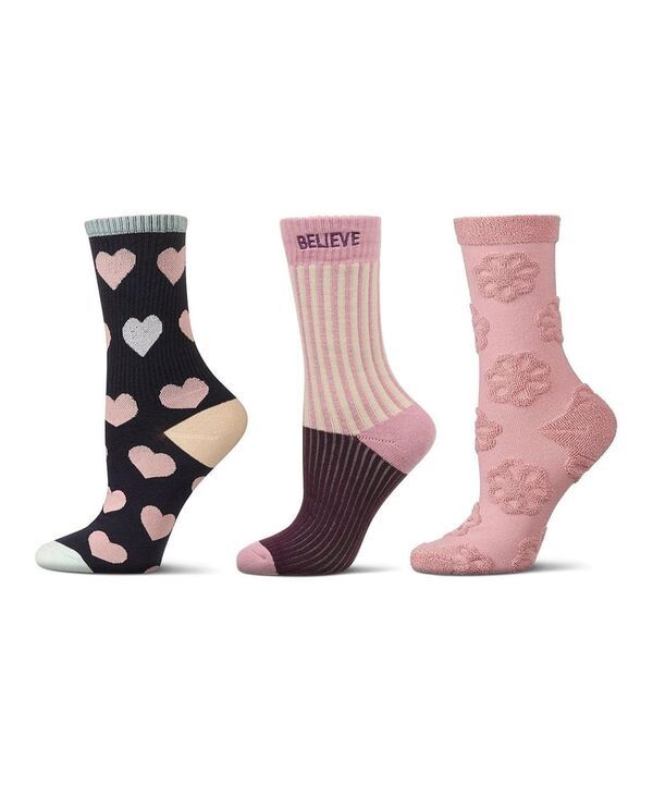 メモイ レディース アンダーウェア 靴下 MeMoi Womens 3 Pair Pack Fashion Crew Socks Pink ピンク
