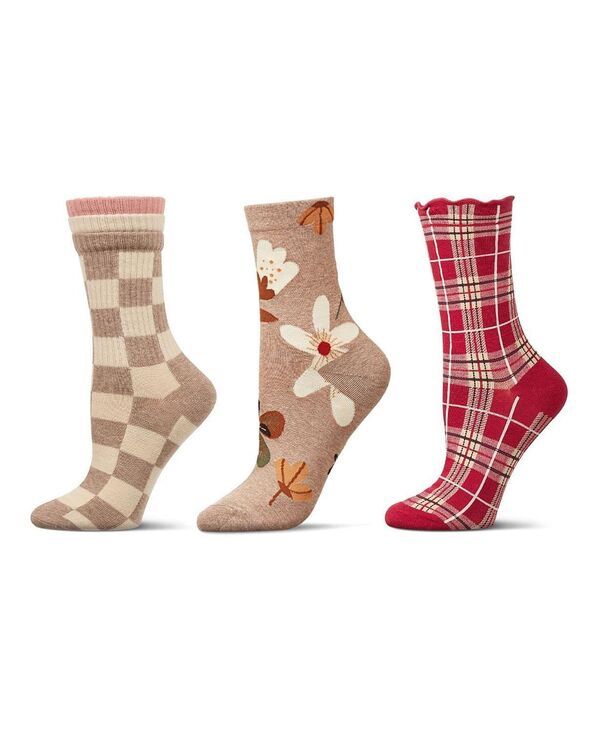 メモイ レディース アンダーウェア 靴下 MeMoi Womens 3 Pair Pack Fashion Crew Socks Brown heather ヘザー
