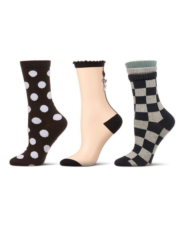 メモイ レディース アンダーウェア 靴下 MeMoi Womens 3 Pair Pack Fashion Crew Socks Black ブラック