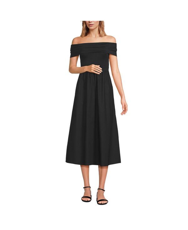 ランズエンド レディース トップス ワンピース Lands End Womens Off the Shoulder Slender Mixed Media Dress Black ブラック
