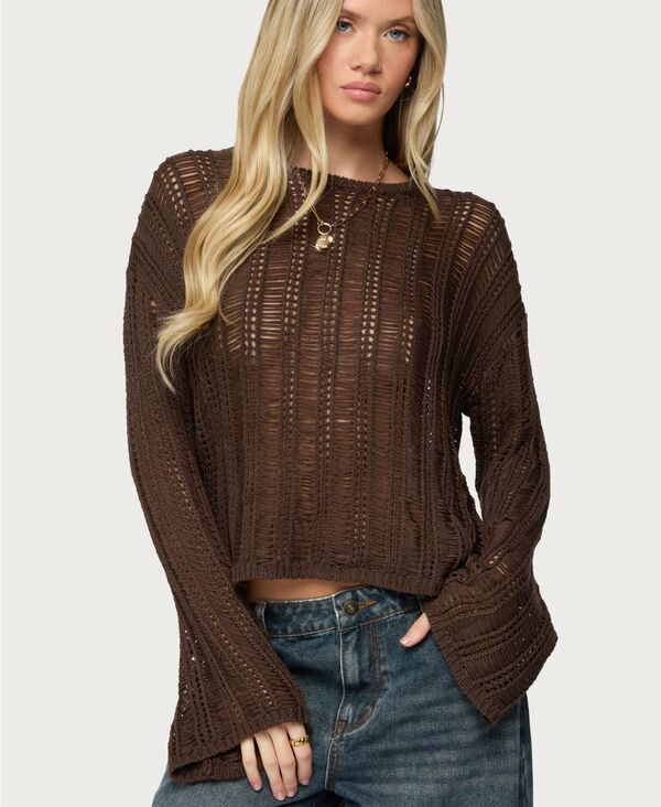 アディクテッド レディース アウター ニット・セーター セーター シアー ニット Edikted Womens Jaide Sheer Ladder Knit Sweater Brown ブラウン