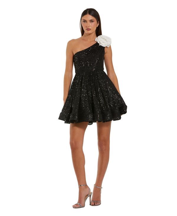マックダガル レディース トップス ワンピース ミニワンピース ミニ スパンコール Mac Duggal Womens One Shoulder Sequin Mini Dress With 3D F