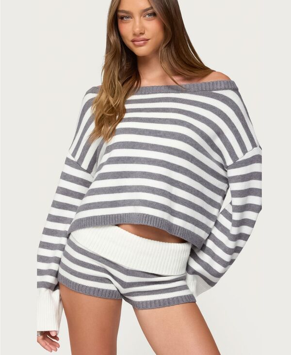 アディクテッド レディース アウター ニット・セーター ニット Edikted Womens Saphi Striped Oversized Knit Sweater Grayandwhite ホワイ 13,244円