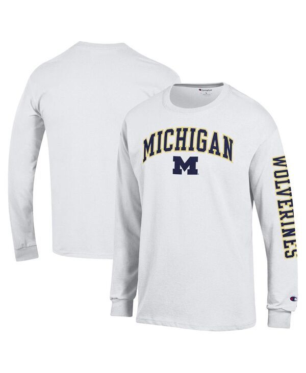 チャンピオン メンズ トップス Tシャツ ロゴ Champion Mens White Michigan Wolverines Arch Over Logo 2Hit Long Sleeve TShi