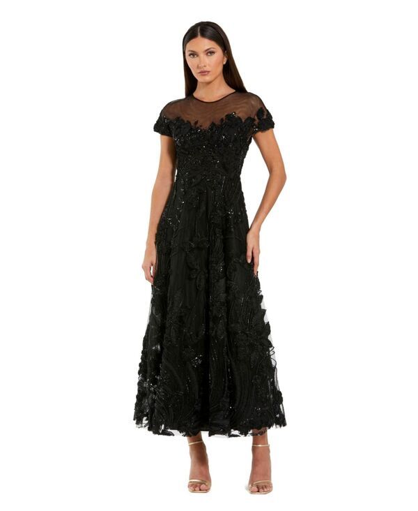 マックダガル レディース トップス ワンピース A ライン ミディワンピース ミディ レース Mac Duggal Womens Embellished Lace Illusion Neck ALin
