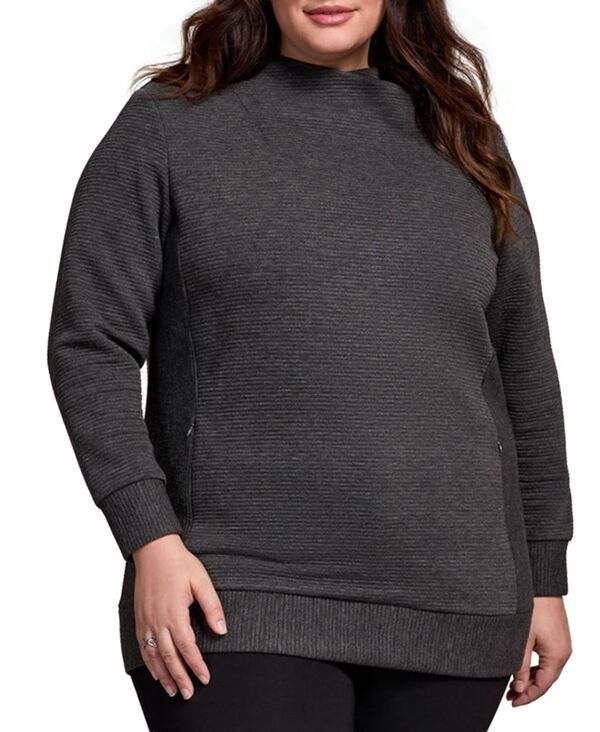 トリバル レディース アウター ニット・セーター プラスサイズ セーター ニット 長袖 TRIBAL Plus Size LongSleeve Knit Tunic Sweater Charcoal