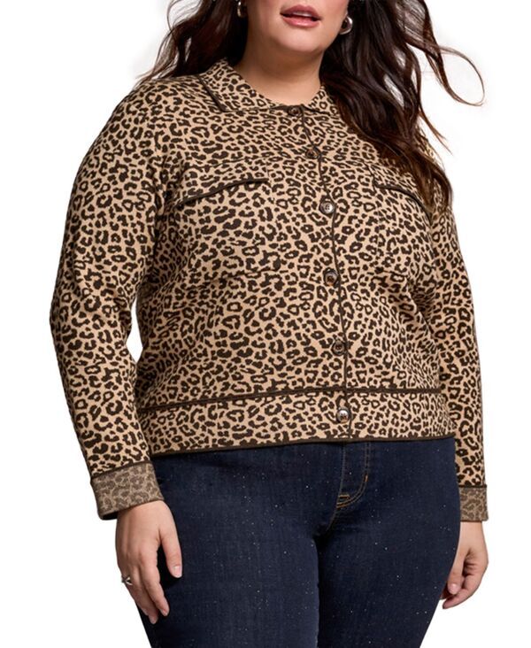 トリバル レディース アウター ニット・セーター プラスサイズ セーター カーディガン ニット 長袖 TRIBAL Plus Size Double Knit LongSleeve Cardigan