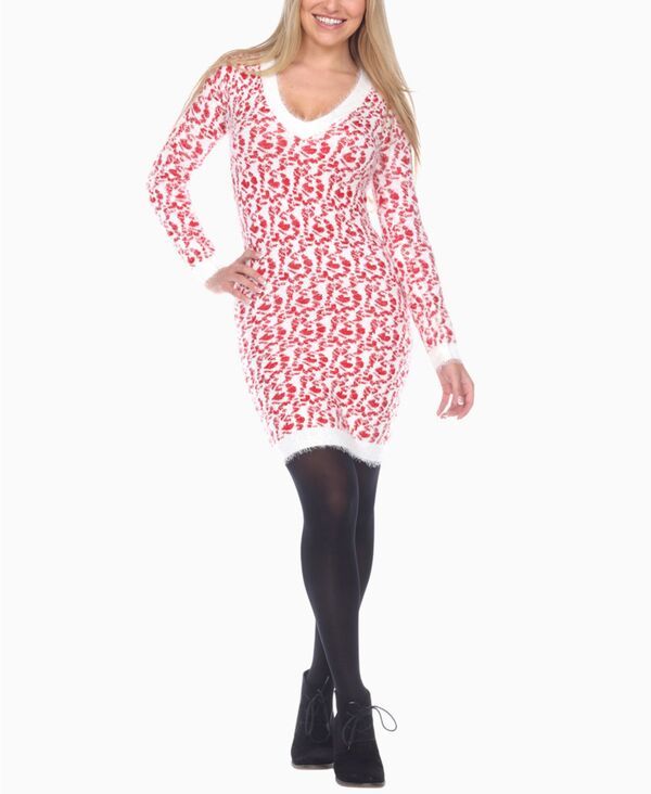 ホワイトマーク レディース トップス ワンピース セーター ニット White Mark Womens Fuzzy Knit Sweater Dress Red レッド