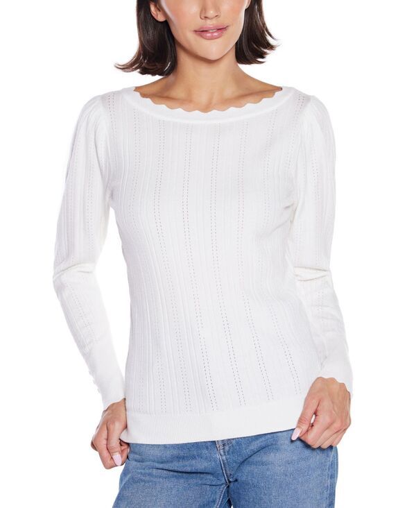 ベルディーニ レディース アウター ニット・セーター Belldini Womens ScallopedTrim Boat Neck Sweater Ivory アイボリー