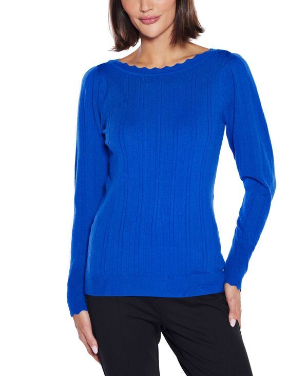 ベルディーニ レディース アウター ニット・セーター Belldini Womens ScallopedTrim Boat Neck Sweater Cobalt コバルト