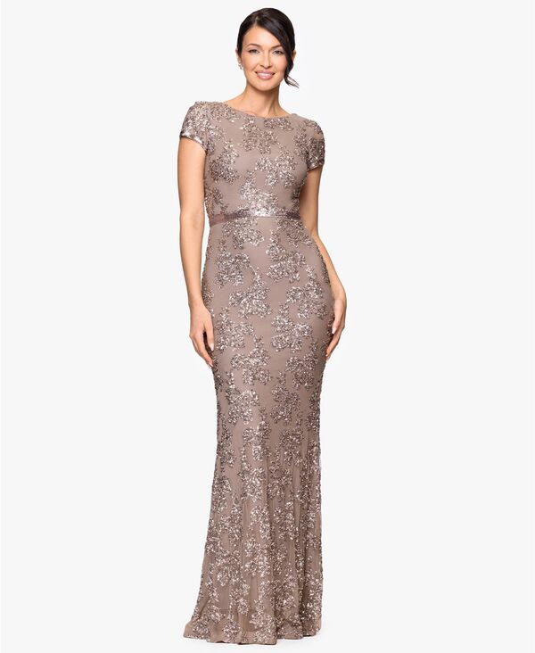 ベッツィアンドアダム レディース トップス ワンピース プチ スパンコール Betsy Adam Petite Sequin Detail Gown Taupe トープ