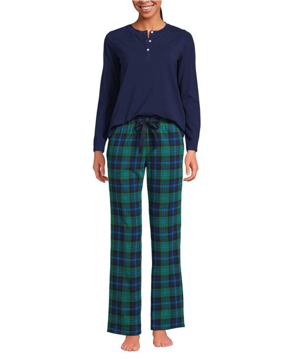 ランズエンド レディース アンダーウェア ナイトウェア パンツ ニット Lands End Womens Knit 2 Piece Pajama Set Long Sleeve Top and Pan