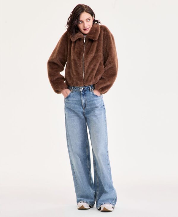 セセ レディース アウター ジャケット・ブルゾン コート CeCe Womens Collared FauxFur Bomber Coat PXSXL Mocca