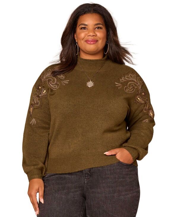 デモクラシー レディース アウター ニット・セーター モックネック プラスサイズ セーター Democracy Plus Size Long Blouson Sleeve Mock Neck Swea