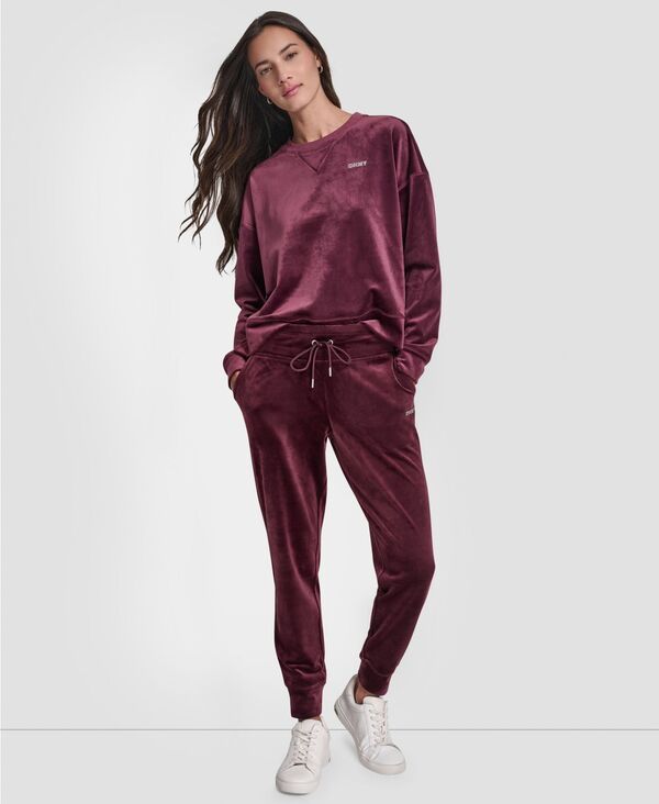 ダナ キャラン ニューヨーク レディース ボトムス カジュアルパンツ スリムフィット ジョガーパンツ ロゴ DKNY Womens Platinum Velour Rhinestone Logo Sl
