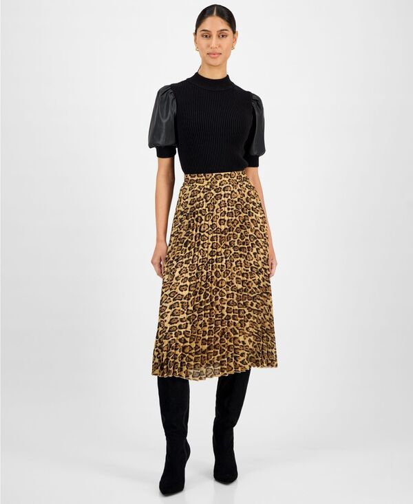 ティー・タハリ レディース ボトムス スカート プリーツ プリント ミディ T Tahari Womens Pleated Printed Midi Skirt Leopard Print アニマル