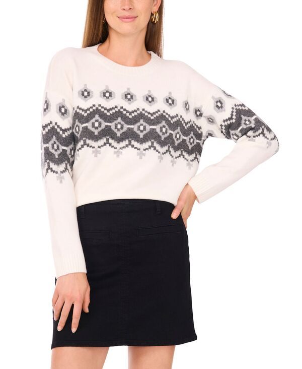 ヴィンスカムート レディース アウター ニット・セーター クルーネック セーター Vince Camuto Womens Fair Isle Crew Neck Sweater Antique Whi