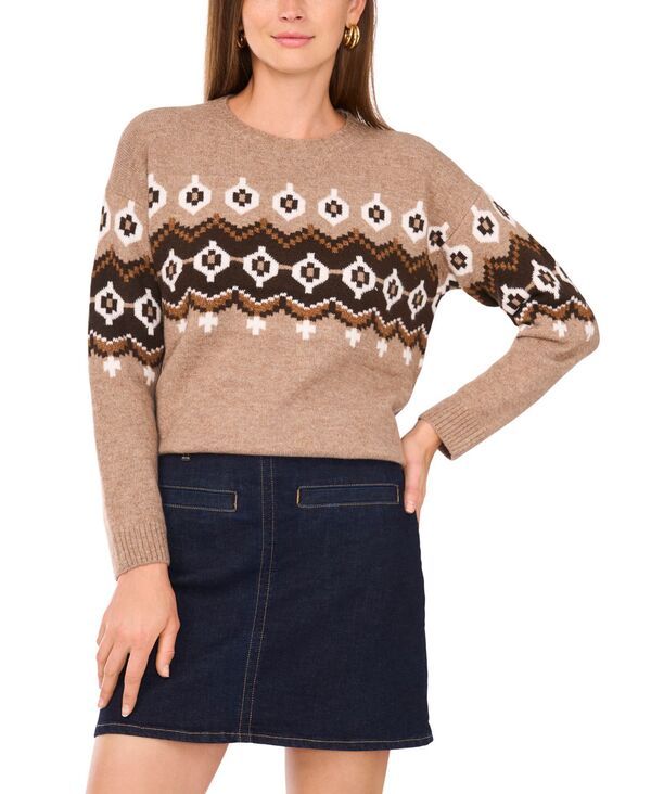 ヴィンスカムート レディース アウター ニット・セーター クルーネック セーター Vince Camuto Womens Fair Isle Crew Neck Sweater Taupe トープ