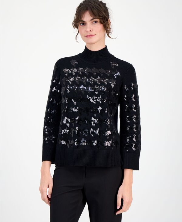 アンクライン レディース アウター ニット・セーター セーター スパンコール Anne Klein Womens Houndstooth Sequinned Sweater Anne Black ブラ