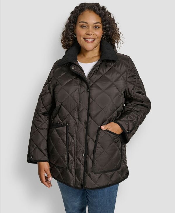 ダナ キャラン ニューヨーク レディース アウター ジャケット・ブルゾン プラスサイズ キルティング コート DKNY Plus Size Hooded Quilted Coat Bitter