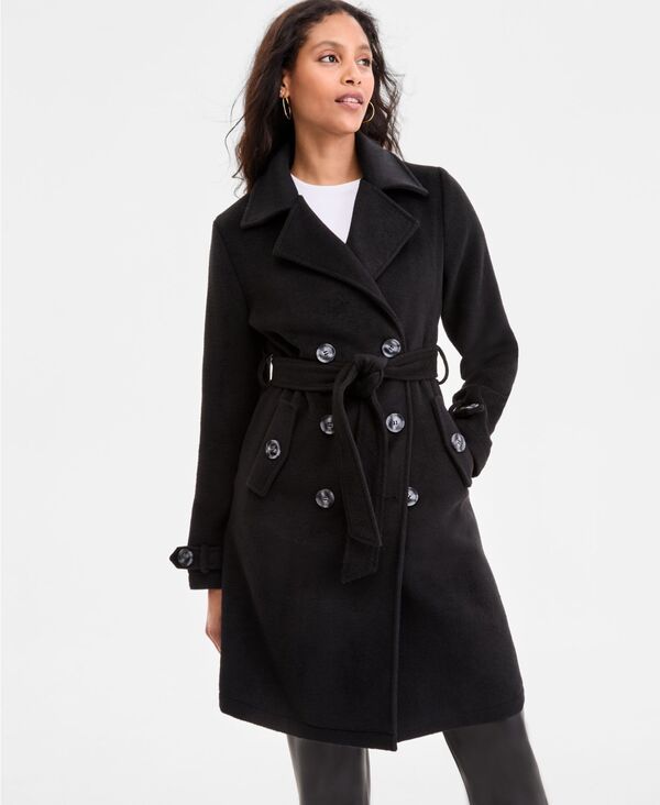 スティーブ マデン レディース アウター ジャケット・ブルゾン コート Steve Madden Womens DoubleBreasted Belted Trench Coat Black ブラック