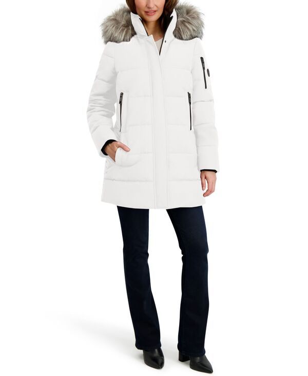 ナウティカ レディース アウター ジャケット・ブルゾン コート Nautica Womens FauxFurTrim Hooded Puffer Coat Winter White ホワイト