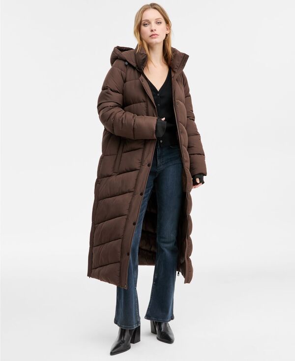 ビーシビージー レディース アウター ジャケット・ブルゾン コート マキシ BCBG Womens Hooded WaterResistant Maxi Puffer Coat Chocolate チ