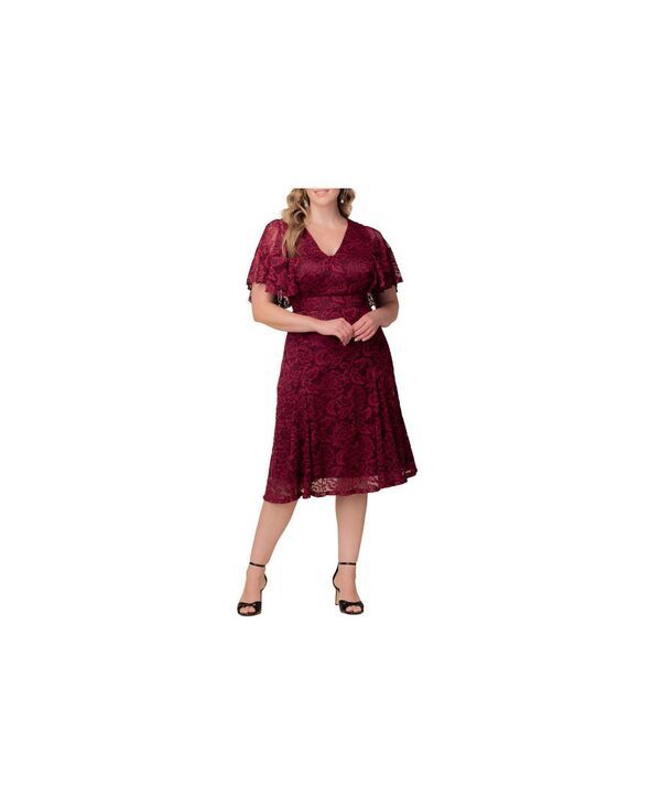 キヨナ レディース トップス ワンピース プラスサイズ レース Kiyonna Plus Size Camille Lace Cocktail Dress Burgundy wine バーガンディ