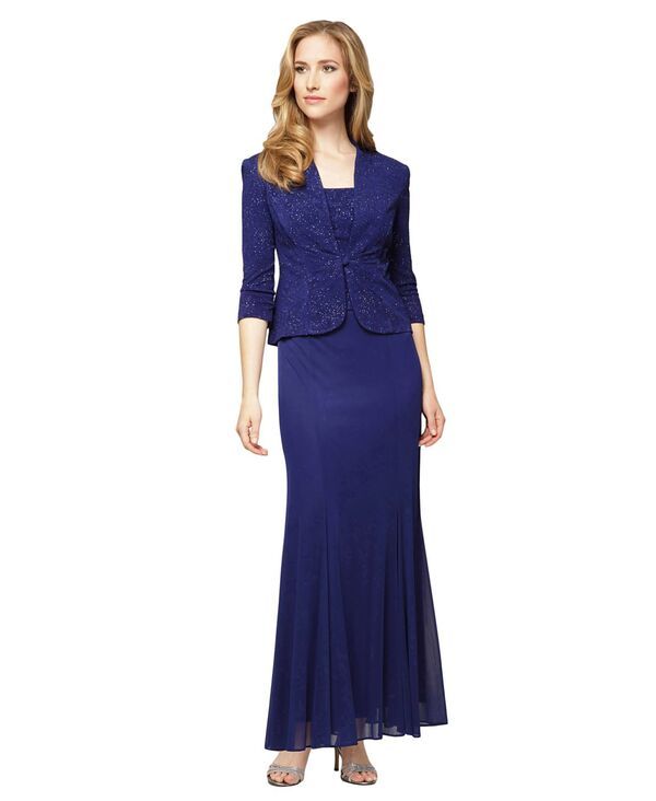 アレックスイブニングス レディース アウター ジャケット・ブルゾン プチ Alex Evenings Petite Square Neck Dress with Jacket Electric Blu