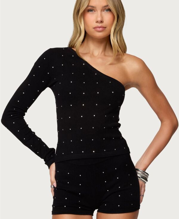 アディクテッド レディース アウター ニット・セーター Edikted Womens Harley Rhinestone Shoulder Knitop Black ブラック 14,804円