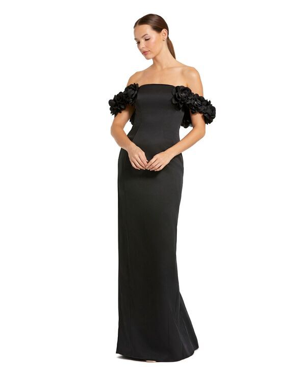 マックダガル レディース トップス ワンピース サテン Mac Duggal Womensatin 3D Flower Off The Shoulder Mermaid Gown Black ブラック
