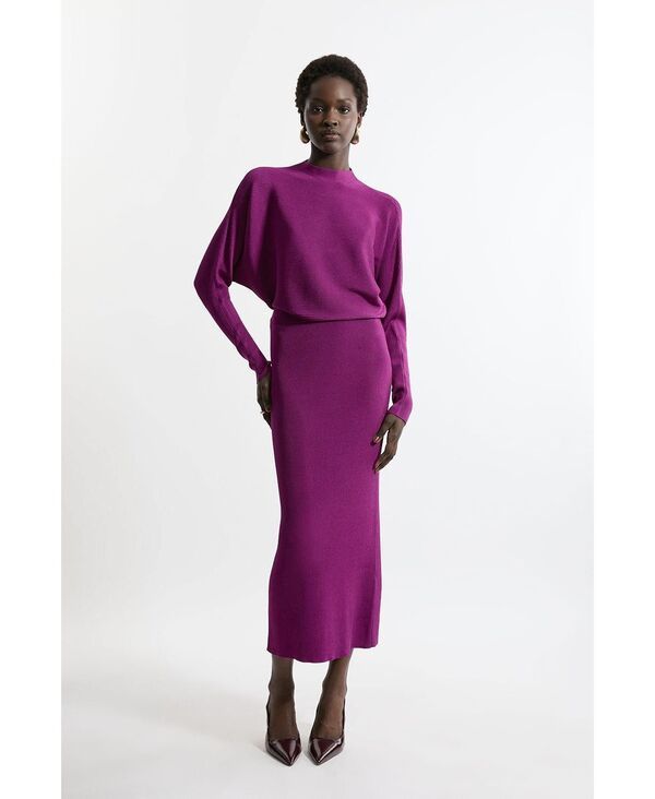カレンミレン レディース トップス ワンピース ドレープ ミディ ニット Karen Millen Womens Drape Knit Bat Wing Pencil Midi Dress Magen