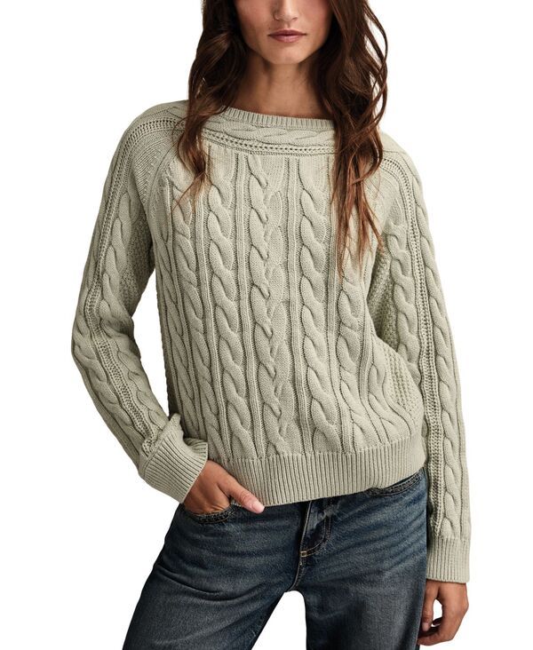 ラッキーブランド レディース アウター ニット・セーター Lucky Brand Womens Boat Neck Cable Sweater Aqua Gray グレー