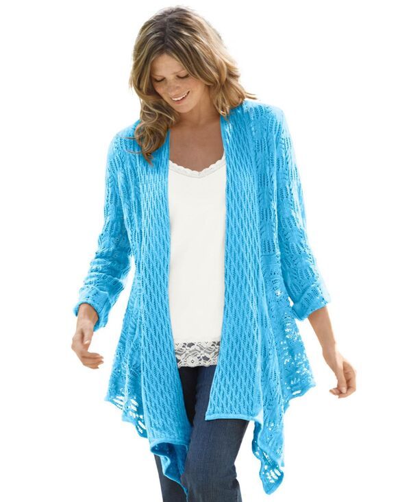 ウーマン ウィズイン レディース アウター ニット・セーター プラスサイズ カーディガン Woman Within Plusize Open Front Pointelle Cardigan Para