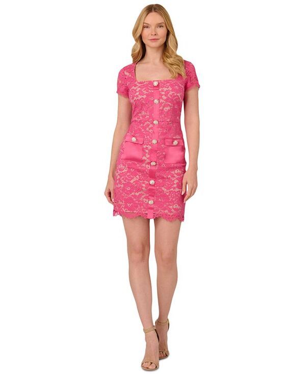 アドリアナ パペル レディース トップス ワンピース レース Adrianna Papell Womens ButtonFront ScallopedHem Lace Dress Petunia