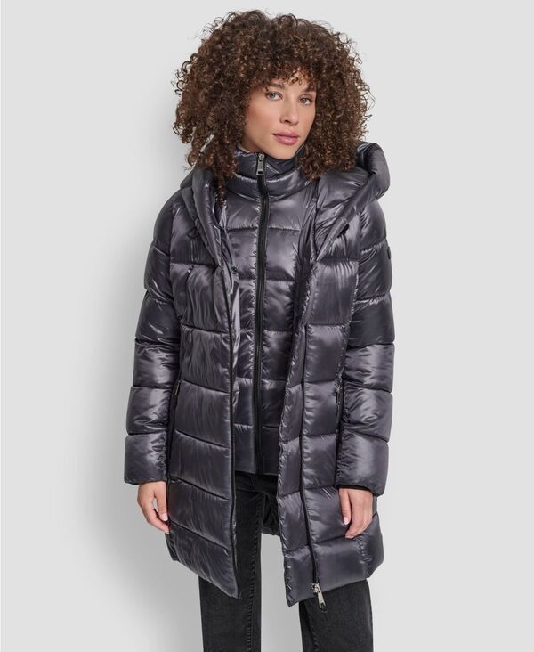 ダナ キャラン ニューヨーク レディース アウター ジャケット・ブルゾン コート DKNY Womens Bibbed ShawlCollar Packable Shine Puffer Coatit