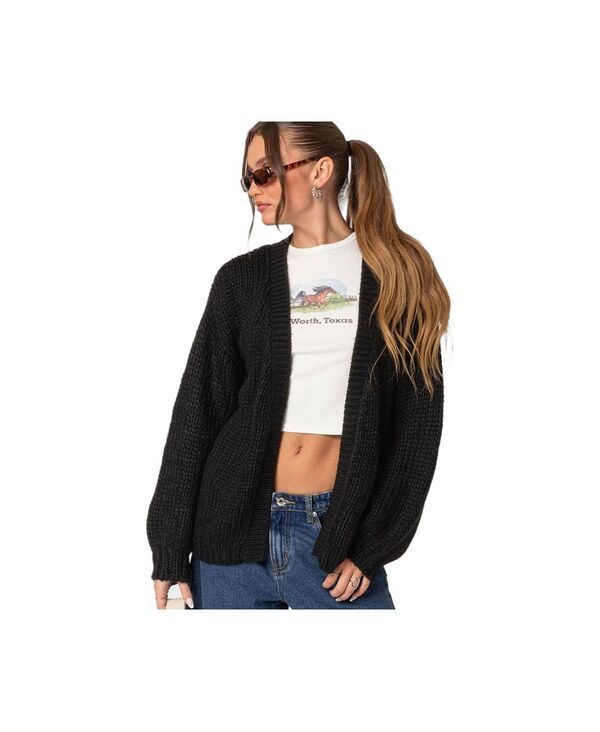 アディクテッド レディース アウター ニット・セーター カーディガン Edikted Womens Anina oversized knit cardigan Black ブラック