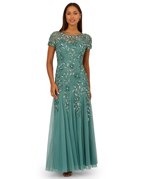 アドリアナ パペル レディース トップス ワンピース フラワー柄 フラワー Adrianna Papell Adrianna Papel Womens FloralBeaded Gown JADE