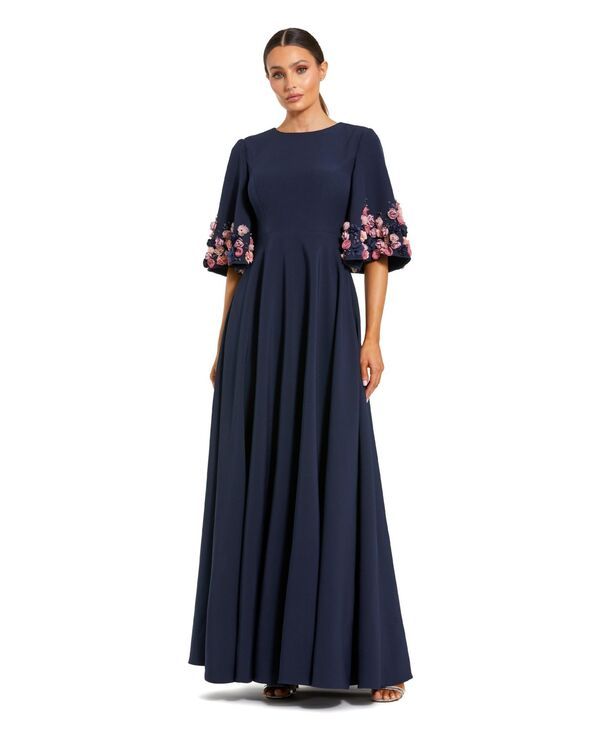 マックダガル レディース トップス ワンピース クレープ A ライン Mac Duggal Womens Crepe 34 Sleeve Aline Gown With Flower Trimidni