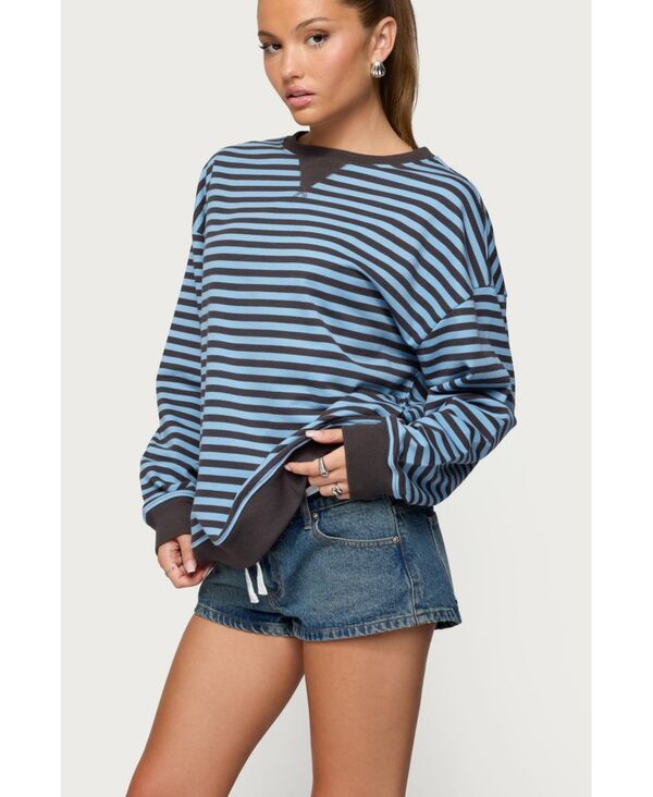 アディクテッド レディース アウター パーカー・スウェット シャツ Edikted Womens Onda Striped Sweatshirt Blue ブルー