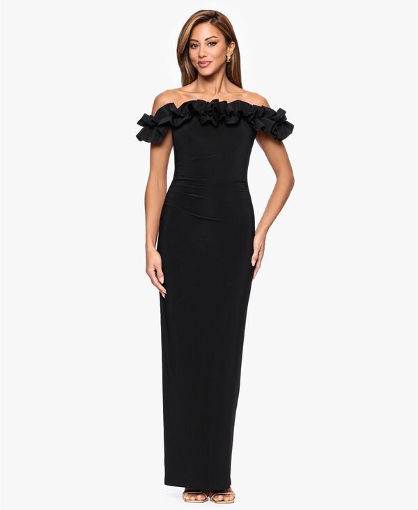 エスケープ レディース トップス ワンピース フリル XSCAPE Womens OffTheShoulderuffle Long Dress Black ブラック