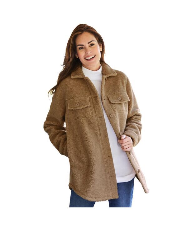 ウーマン ウィズイン レディース アウター ジャケット・ブルゾン プラスサイズ Woman Within Plusize Berber ButtonFront Jacketoffee