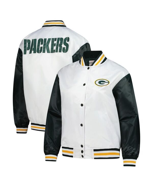 ミッチェルネス レディース アウター ジャケット・ブルゾン プラスサイズ サテン Mitchell Ness Womens White Green Bay Packers Plusize FullSn
