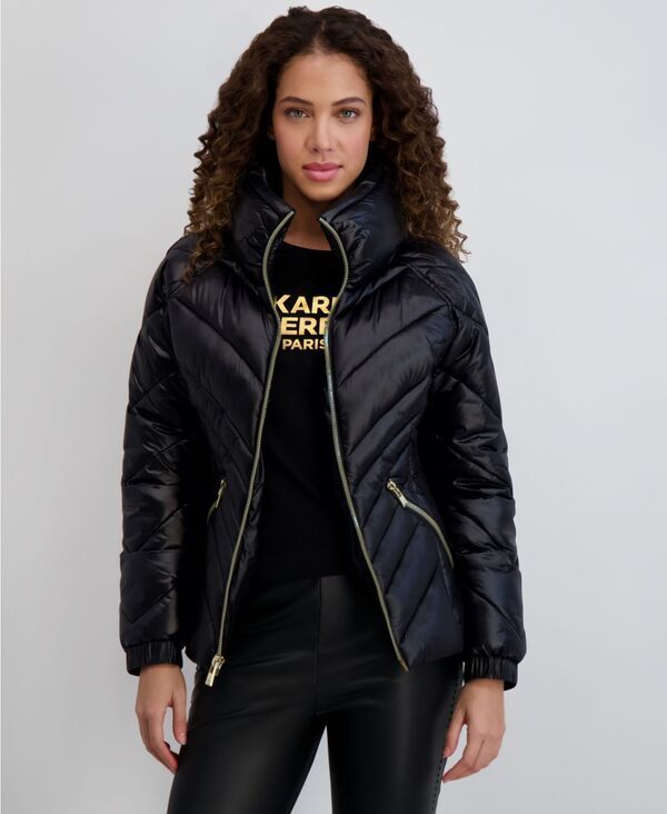 カール ラガーフェルド レディース アウター ジャケット・ブルゾン コート KARLAGERFELD PARIS Womens PillowCollar Puffer Coat Black ブラック