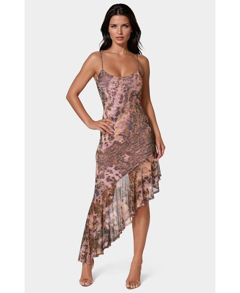 ベベ レディース トップス ワンピース メッシュ Bebe Womens Cascade High Low Mesh Dress Leopard アニマル