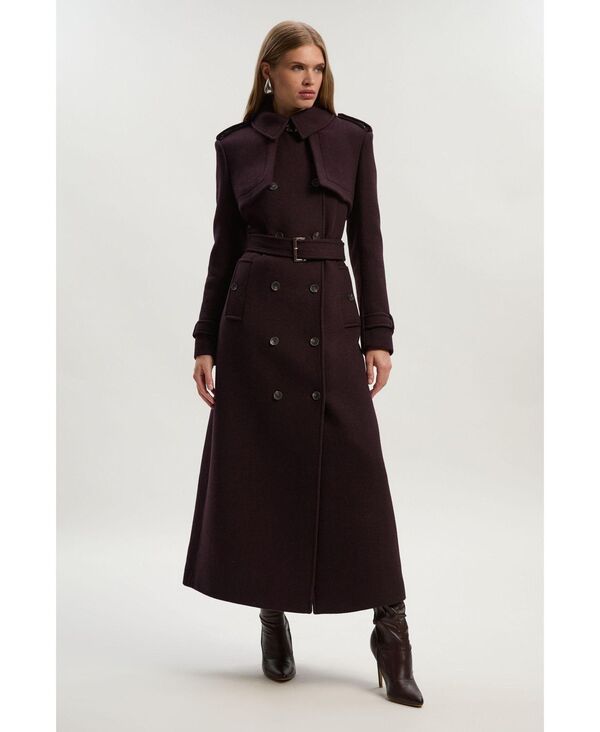 カレンミレン レディース アウター ジャケット・ブルゾン ウール コート マキシ Karen Millen Womens Wool Trench Maxi Coat Wine ワイン