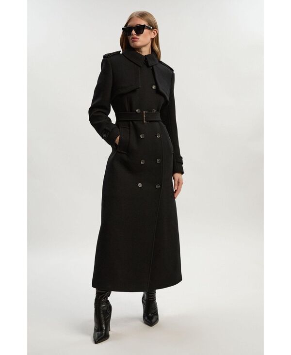 カレンミレン レディース アウター ジャケット・ブルゾン ウール コート マキシ Karen Millen Womens Wool Mix Belted Trench Maxi Coat Black